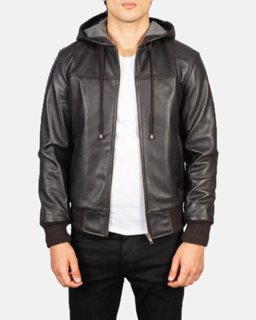 Stormborn Brown Hooded Leather Bomber Jacket